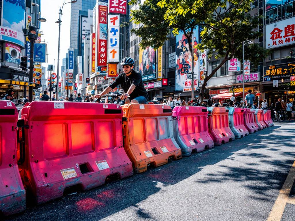 Construction site with temporary roadside barriers providing safety and traffic control